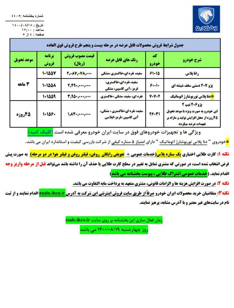 طرح فروش فوق العاده برخی از محصولات ایران خودرو با موعد تحویل ۳ماهه و قیمت قطعی